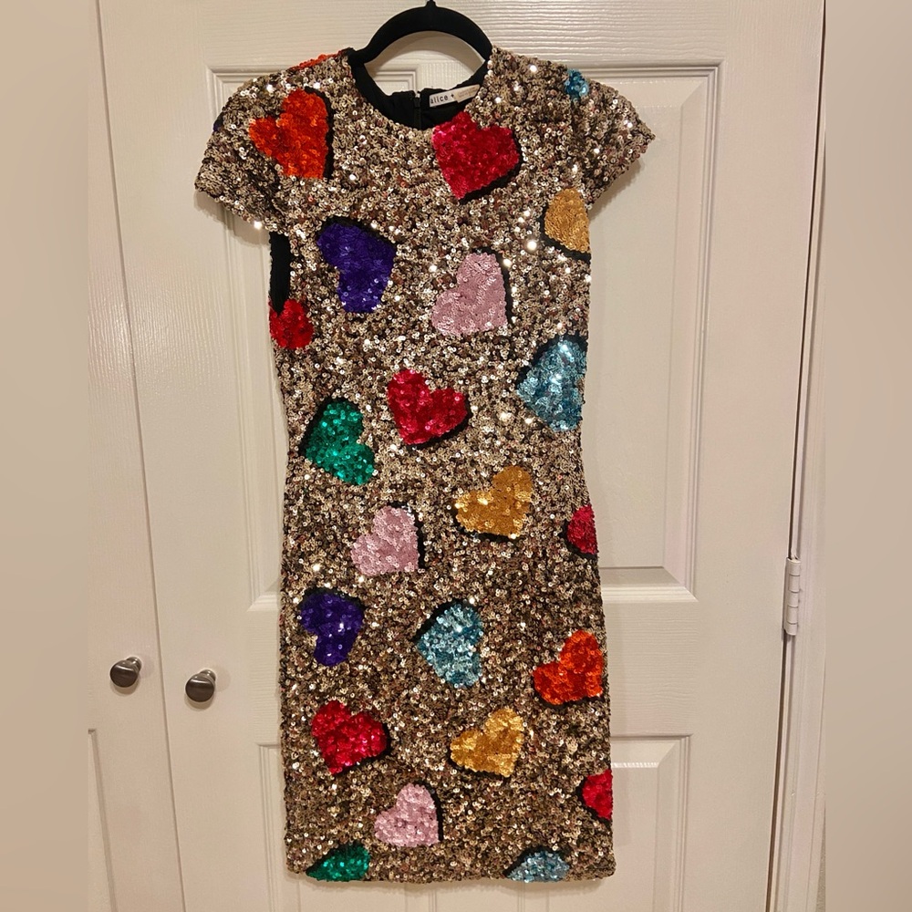Alice+Olivia Nat Sequin Heart Pattern Dress